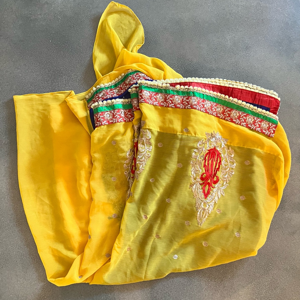 Beautiful Multi Color Embroidered Sari With Tops, Underskirt, & Earrings